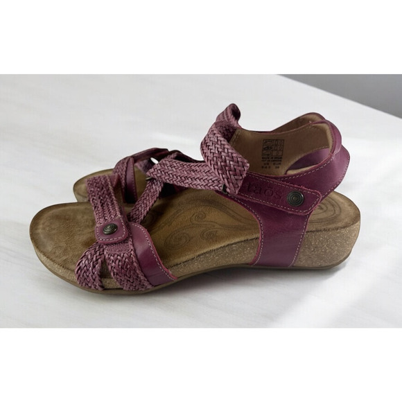 Taos Footwear Shoes - Taos Trulie Sandal Strappy Cork Wedge Leather Suede Cranberry Womens Size 8-8.5
